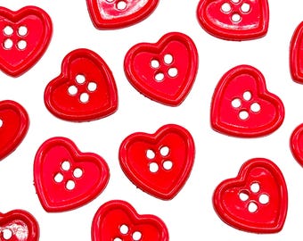 Vintage Red Heart Buttons: Nylon 4-Hole Sewing Buttons, Set of 6