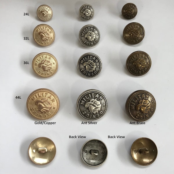 6 buttons(1 package) Rare ...Vintage  "Military Genius" casted metal Shank Buttons K3657 available in 3 colorways and sizes