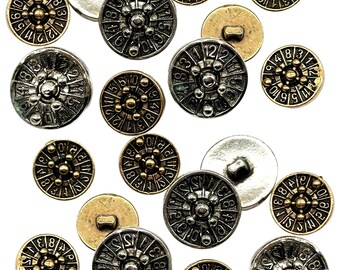 12 Vintage Roulette Shank Buttons: Gold & Silver Sewing Embellishments
