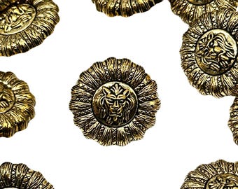 12 Vintage Lion Face Shank Buttons: Antique Gold Sewing Embellishments