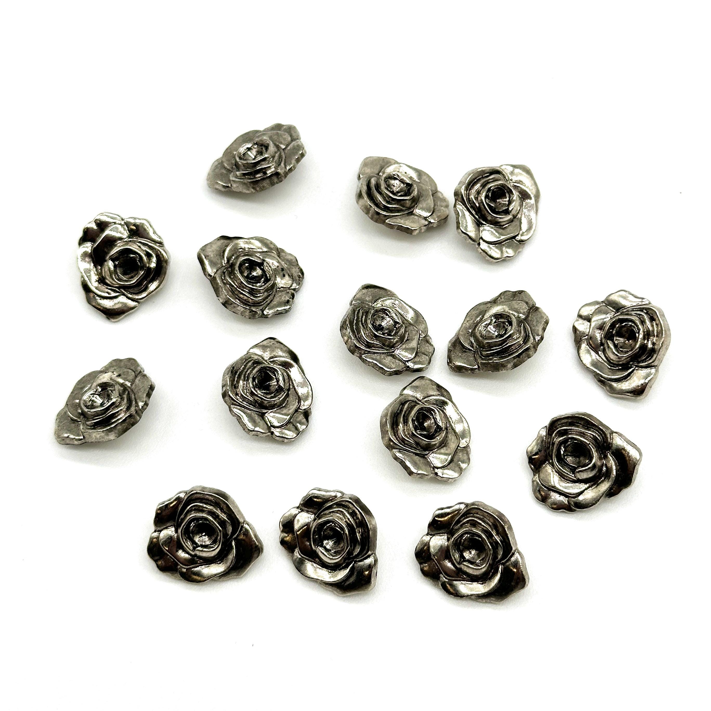 Lot De 12 Boutons Vintage Roses Veinés Dorés - Diamètre 19mm (trou 1.9cm)