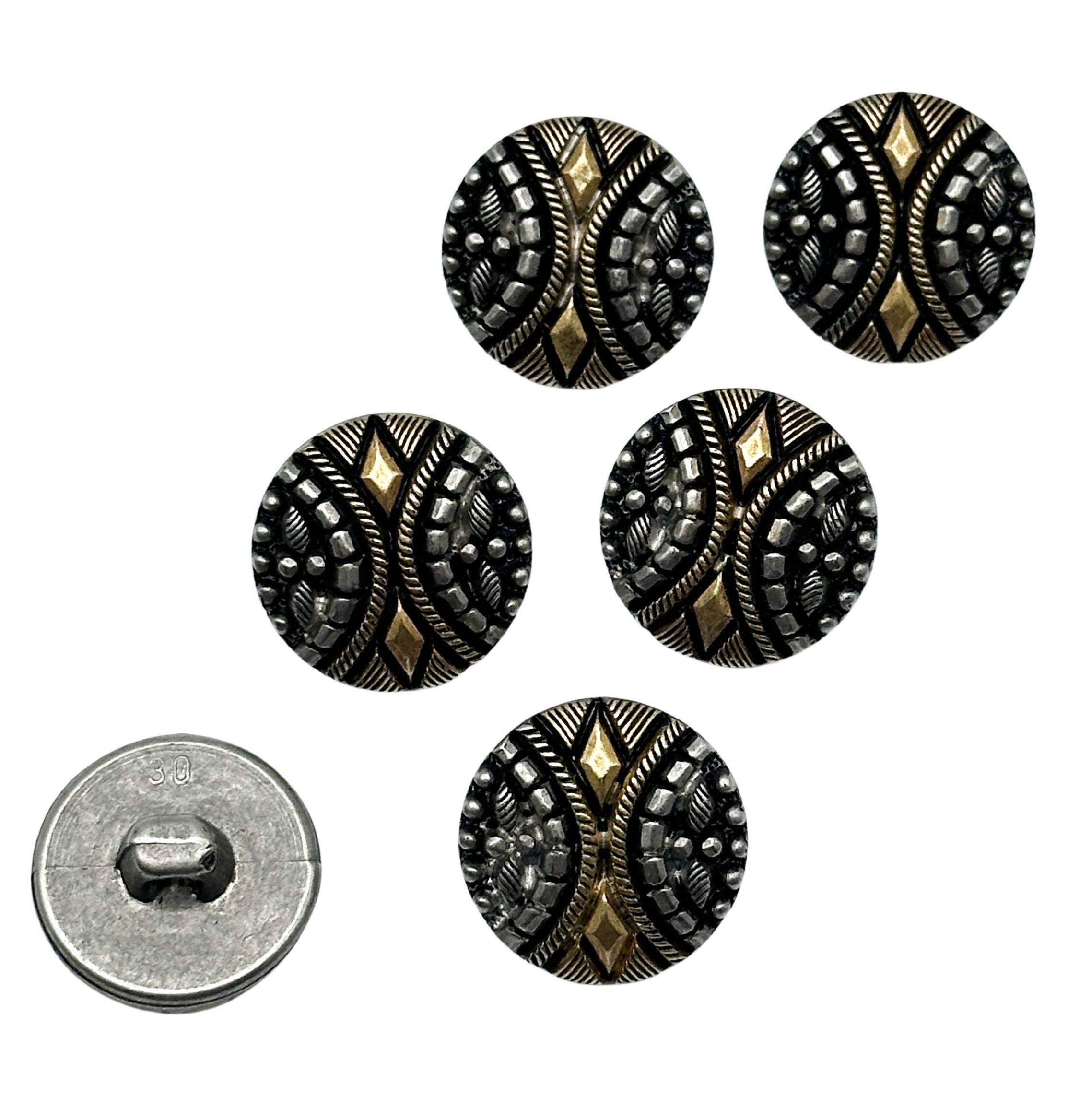 Art Deco Shank Buttons: Antique Silver & Gold, Set of 12