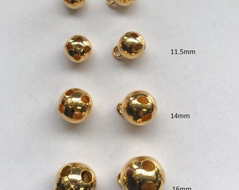 One Package (12 Balls) Vintage "Rattle Balls" or Jingle Balls with a wire loop - K2475 High Lustre Gold color and available in several sizes