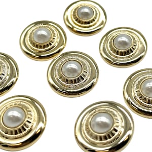 12 Pcs Vintage Gold Frame Shank Buttons - Pearl Domed Insert, 2 Sizes | Decorative Sewing Buttons for Clothing & Craft (K1029)