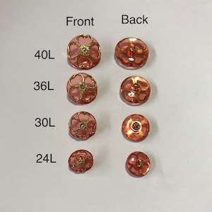 One Package (6 Buttons) Vintage Red Translucent Base with 4 Gold Hearts -  ABS Shank Buttons- Cap 4 Heart available in 4 sizes