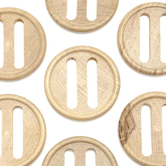 3 Pcs Vintage Slotted Wooden Buttons: 2.25" DIY Craft Supplies
