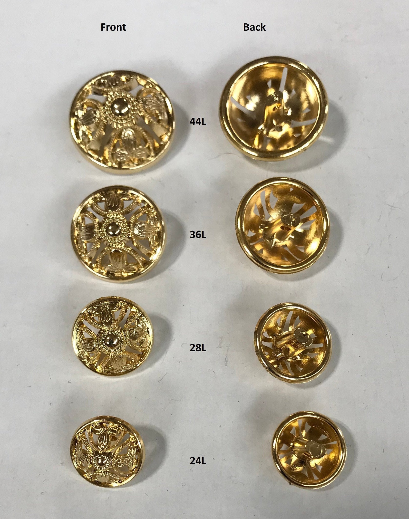 Vintage Art Deco Gold ABS Plated Buttons - 1 Dozen (12 Buttons) - K2384  available in various sizes