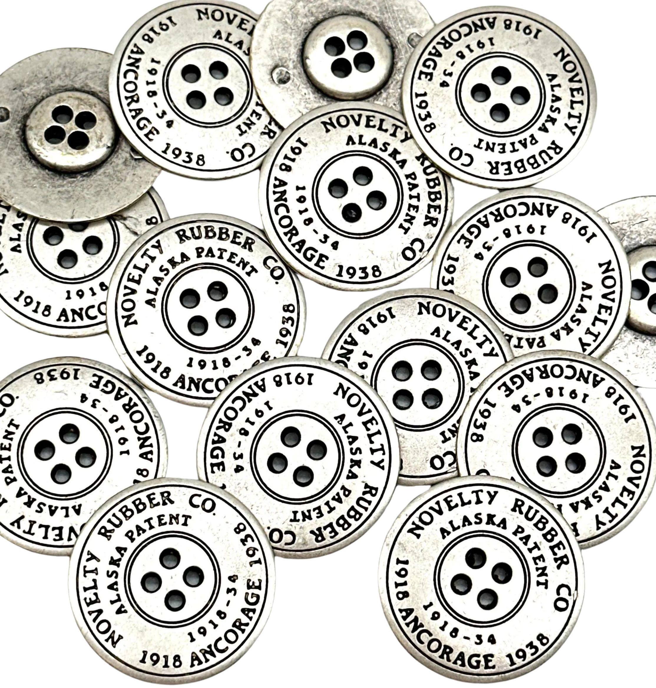 6 Vintage Metal 4-hole Buttons: Antique Silver Sewing Supplies