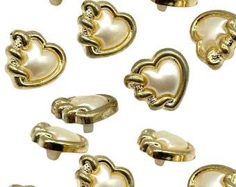 Vintage Gold Rim Pearl Heart Buttons: Sewing Embellishments (Set of 12)