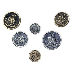 12 Vintage Lion Crest Shank Buttons: Antique Gold & Silver, England 1970s