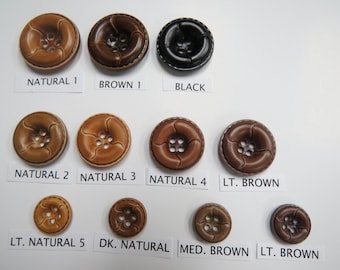 1 Dozen(1 Package) Vintage "Quilted Stitched Effect"  4-Hole Imitation Leather Buttons - 2201 available in various sizes and colorways