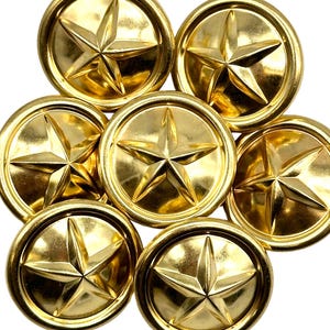 12 Pcs Vintage Military Star Metal Shank Buttons - Gold or Silver, Multiple Sizes | Clothing Buttons for Jackets, Dresses | (K949)