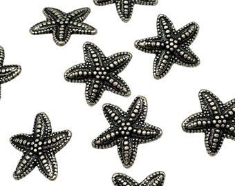 12 Vintage Starfish Buttons: Antique Silver Metal Shank, Italian Made