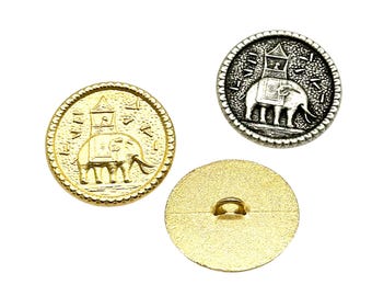 12 pcs vintage asian elephant buttons - antique silver or gold | crafting & sewing supplies, clothing buttons | unique button | (k3876)