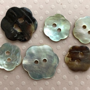 One Package (12 Buttons) 2 Hole Mother of Pearl(Agoya Shell) Flower Design Buttons A7717 Several Sizes Available