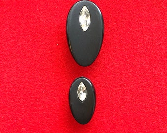 One Package (6 Buttons) Black Base/Clear Rhinestones Vintage Shank Buttons J709