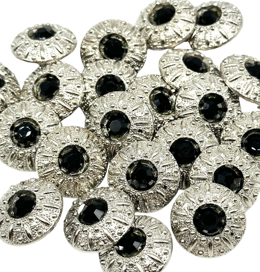 Vintage Silver Shank Buttons With Black Rhinestones (set of 6) - Etsy