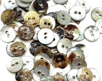 Iridescent Agoya Shell Buttons: Vintage Two-Hole Sewing Buttons, 10-15mm