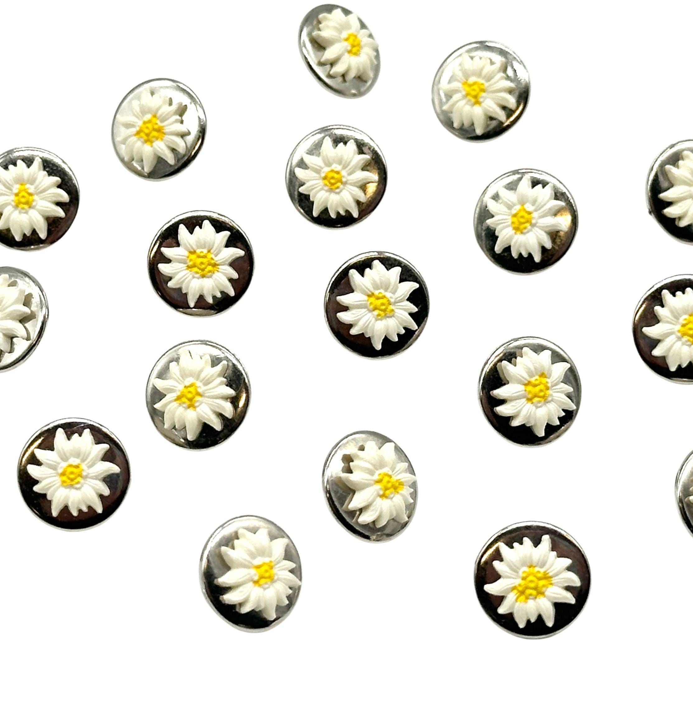 Vintage Daisy Shank Buttons: Silver or Gold Floral Sewing Supplies (12 ...