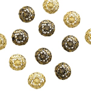 6 Vintage Filigree Shank Buttons: Antique Gold Sewing Supplies (18mm)