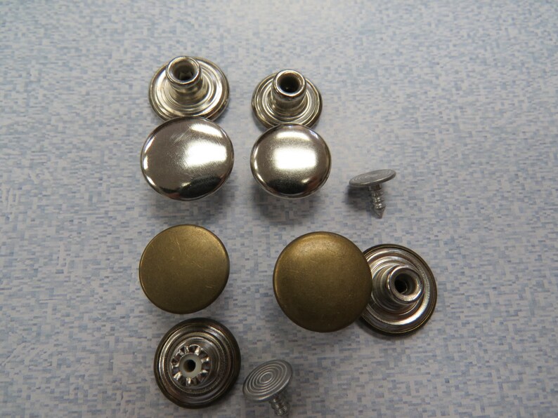 Brass or Silver Jeans Buttons Cap and Tack 1 Dozen Ant Style Jeans B.8 K5219