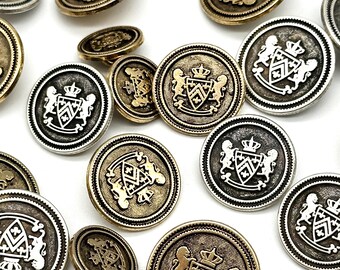 ヴィンテージ軍紋章ボタン12個：アンティークゴールド＆シルバーの