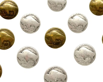 Vintage Buffalo Nickel Buttons: Antique Silver/Brass, 15mm I227 (Set of 12)