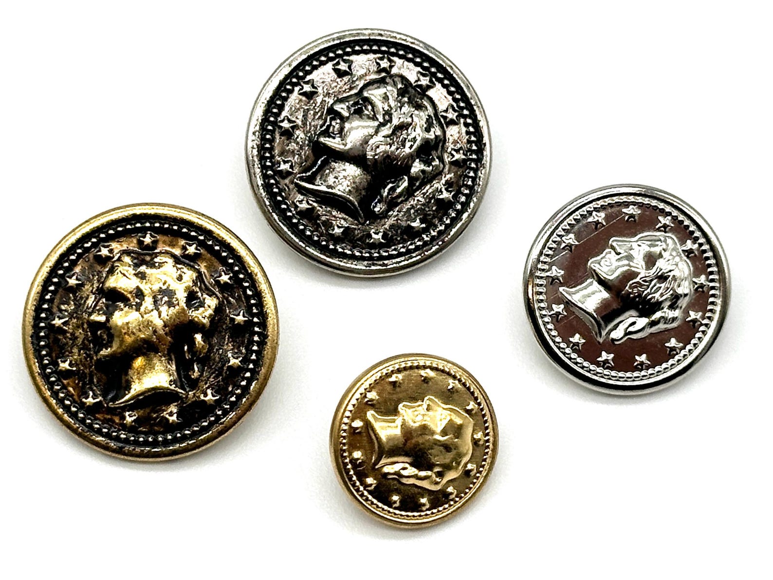 12 Vintage Liberty Coin Buttons: Antique Gold & Silver Metal Shank - Etsy