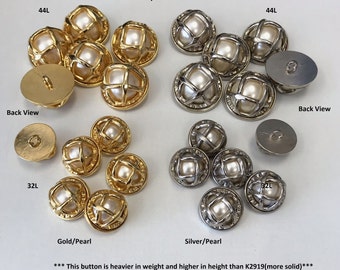 1/2 Dozen(1 package) Vintage "Metal with Polyester Pearl insert" Shank Buttons. Style K4008 available in sizes and colors