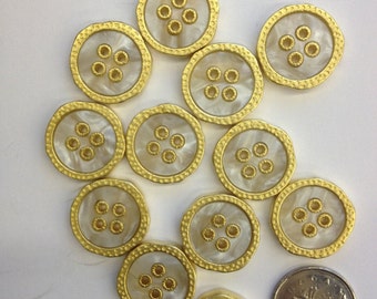 6 buttons(1 package) Vintage Gold and Pearlescent  4-Hole Buttons-K3447 Several sizes available. Heavy feel and solid