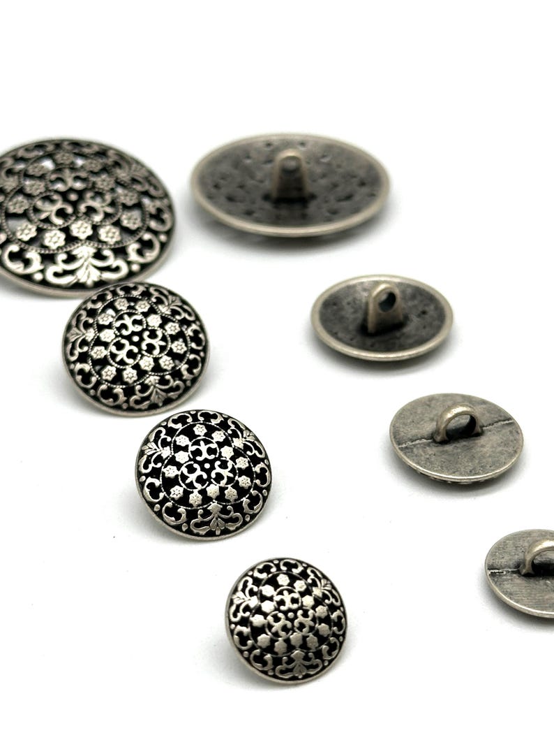 12 Vintage Metal Shank Buttons: Antique Silver Decorative Sewing ...