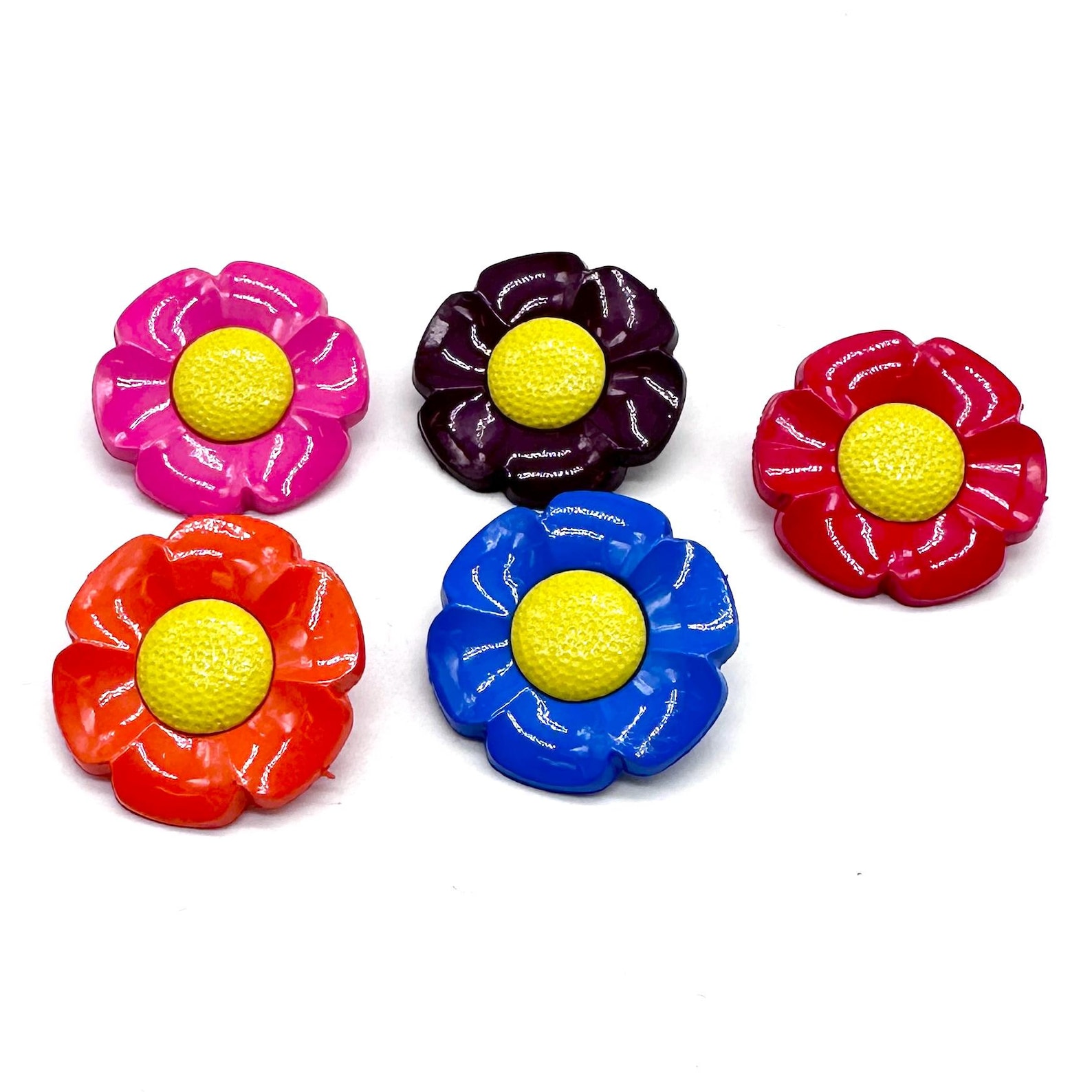 6 Vintage Daisy Flower Shank Buttons: Colorful Nylon Sewing ...