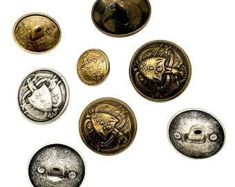 12 Vintage Metal Coat of Arms Shank Buttons: Military Style