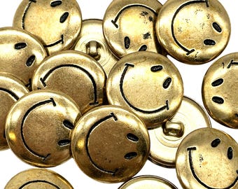 Vintage Smiley Face Metal Shank Buttons: Sewing & Crafting, Set of