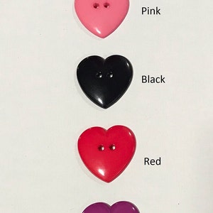 One Package (6 Buttons) Vintage "Heart Shape"  2 Hole Button C2298 available in 5 colorways and size is 1.25" height x 1.375" width