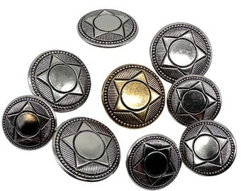 12 Pcs Vintage Star Metal Shank Buttons: Antique Gold & Silver
