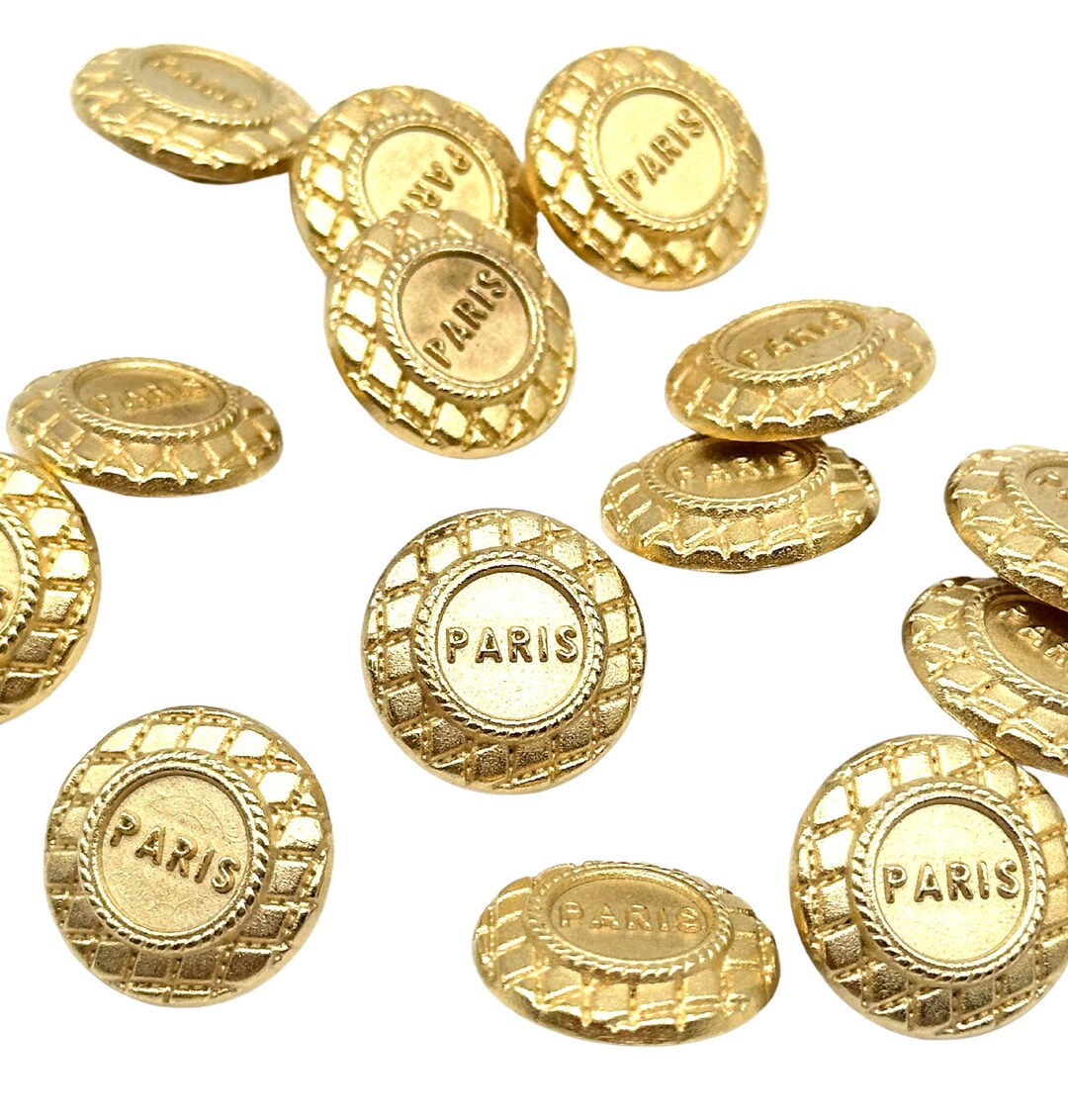 12 Vintage Paris Gold Shank Buttons: Embossed Metal Fashion ...