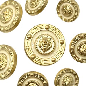 Vintage Matt Gold Lion Face Buttons: Greek Key Design, Set of 12