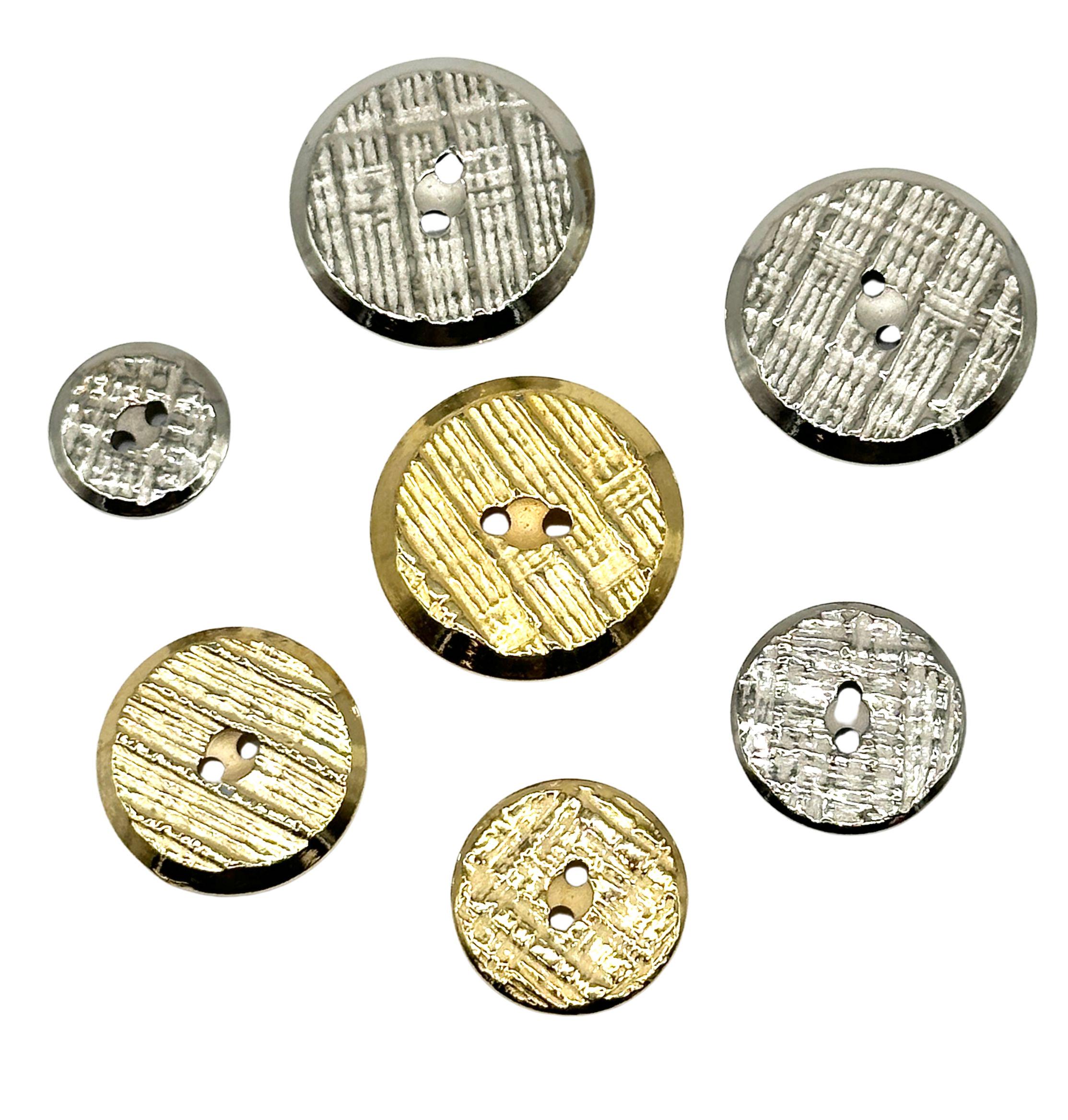 12 Pcs Vintage Scratched Metal 2-hole Buttons - 70s Style, 2