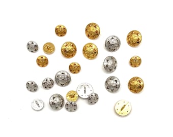 Vintage Floral Abstract Art Metal Shank Buttons - Silver or Gold color (Set of 12)