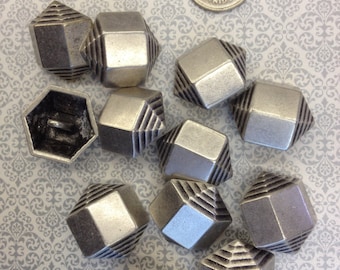 1 Dozen "Hexagon" Shaped Antique Silver or Gold Vintage Shank Buttons K3306 available in several sizes