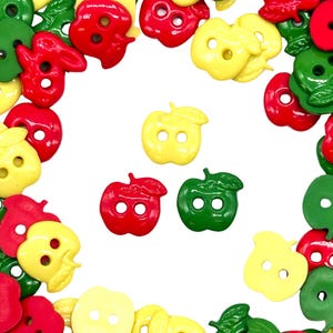 Vintage Apple Sewing Buttons: Green, Red, Yellow (12 Pcs, 12.5mm)