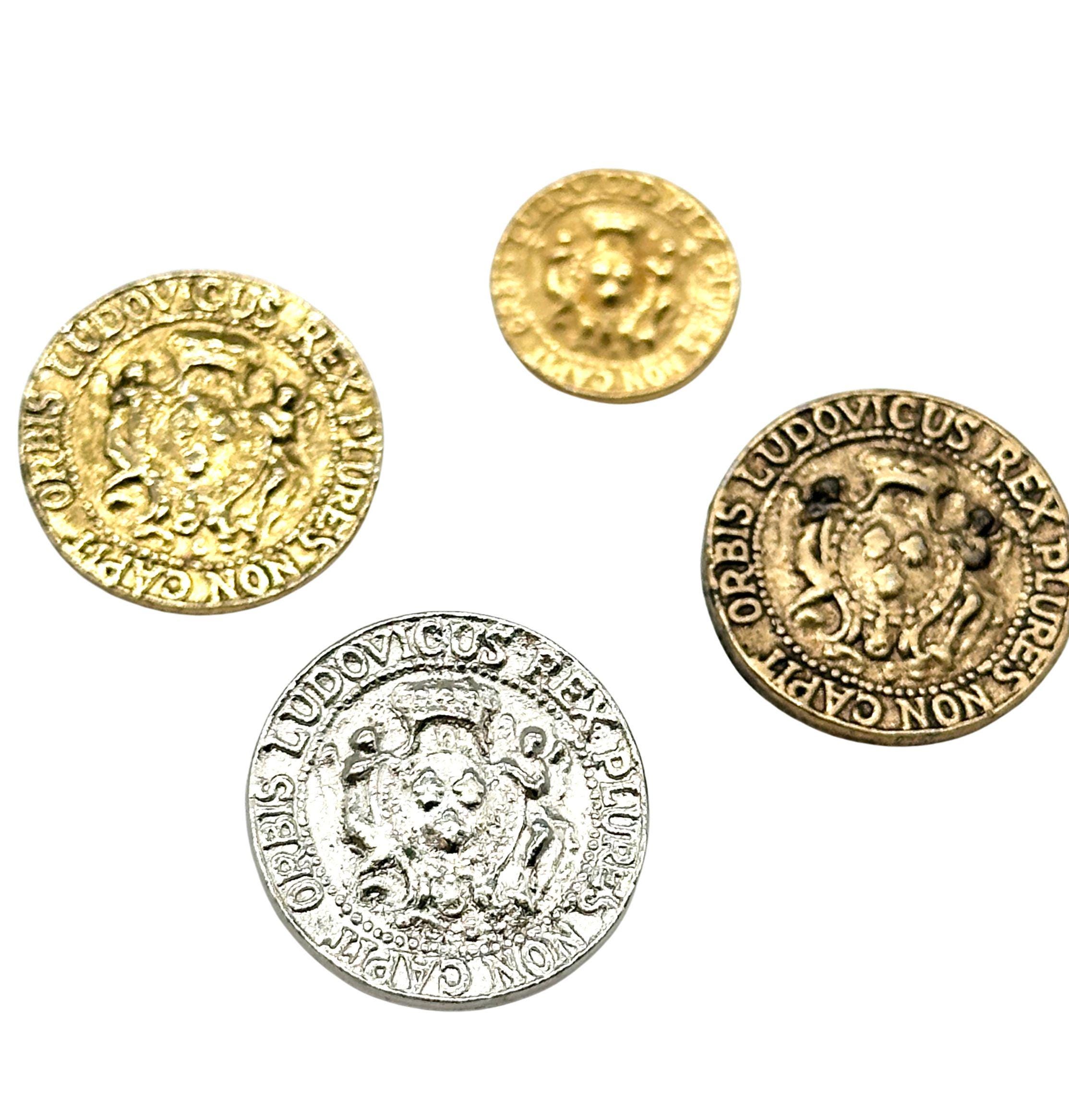 6 Pcs Vintage Orbis Ludovicus Rex Shank Buttons Antique Metal 