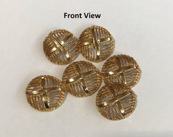 One Package (6 Buttons) Vintage "Gold Cross or X" Surrounded by a delicate fish bone effect (K3577)Vintage Metal Shank Buttons