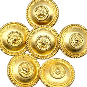 Vintage Gold Lion Face Shank Buttons - Made in Italy (Set of 6)