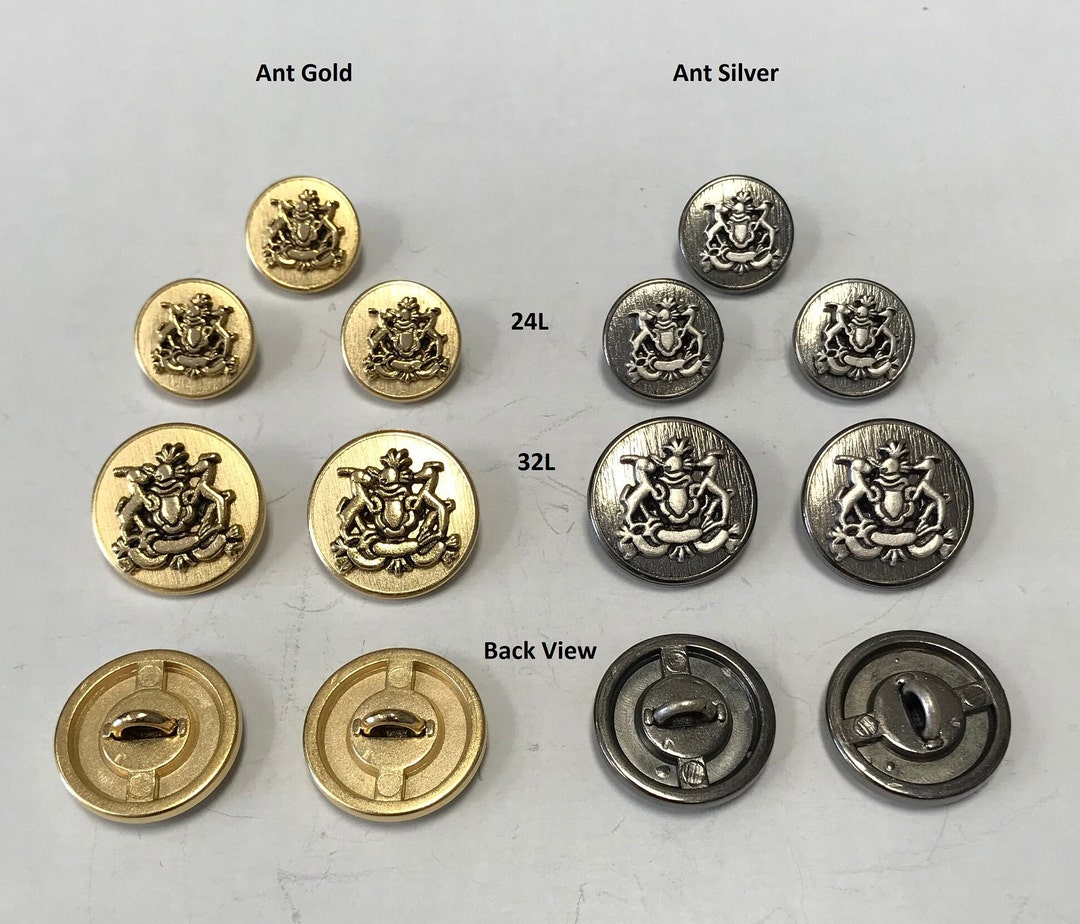Vintage Military Coat of Arms Metal Crest Style Shank Buttons 1 Dozen 12  Buttons K5258 