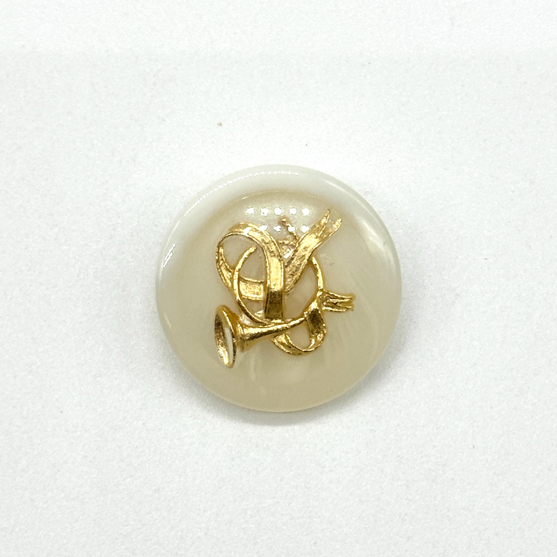 6 Pcs Vintage Bugle Horn Epoxy Shank Buttons - Gold & Silver