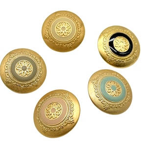 Vintage art-deco gouden knopen met schacht: madeliefjemotief, made in Italy (set van 6)