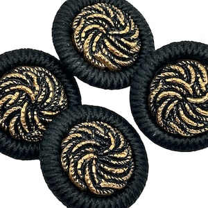 Set of 3 Vintage Black and Gold Braided Shank Buttons | Antique Decorative Buttons for Sewing | Fashion Buttons Clothing Jackets | (BR303)