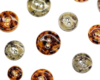 Vintage Tortoiseshell Buttons: 12 Pcs Metal Base, Italian Craft Buttons